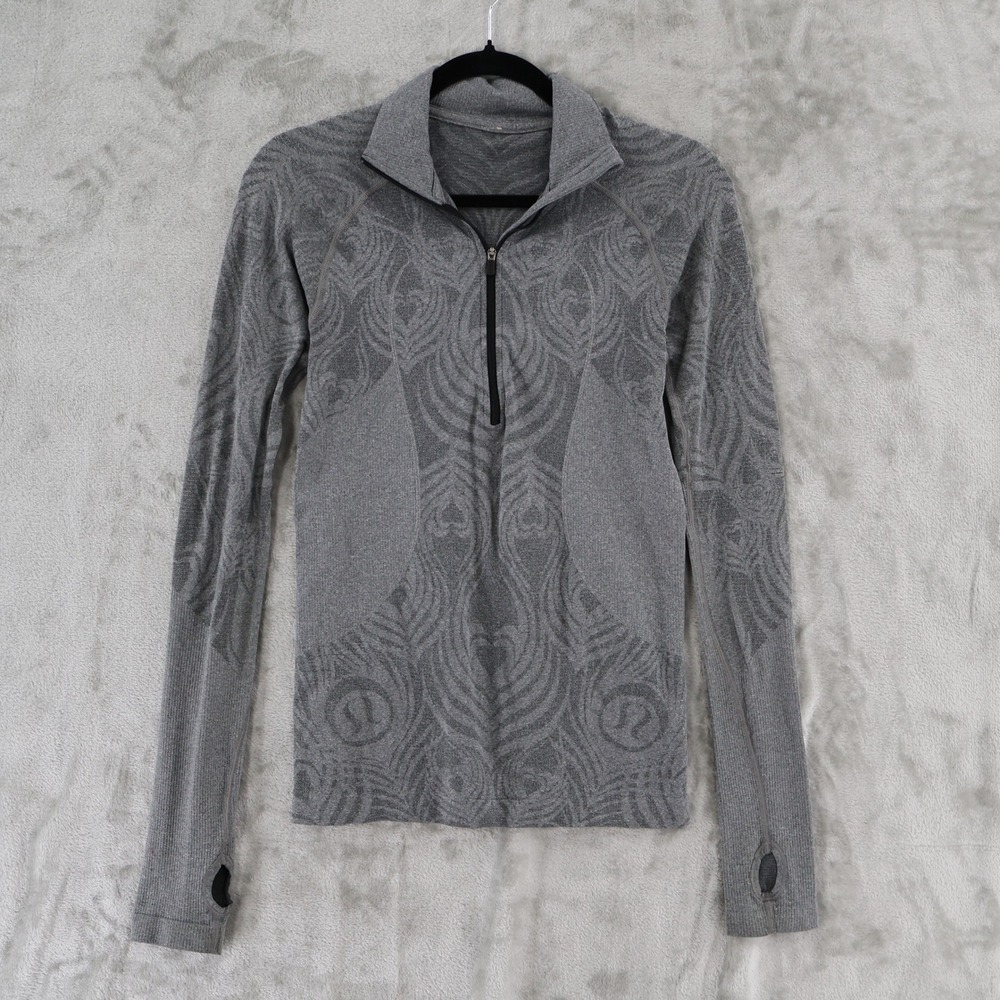 Lululemon Rest Less 1/4 Zip Pullover Womens XS Grey Peacock Feather